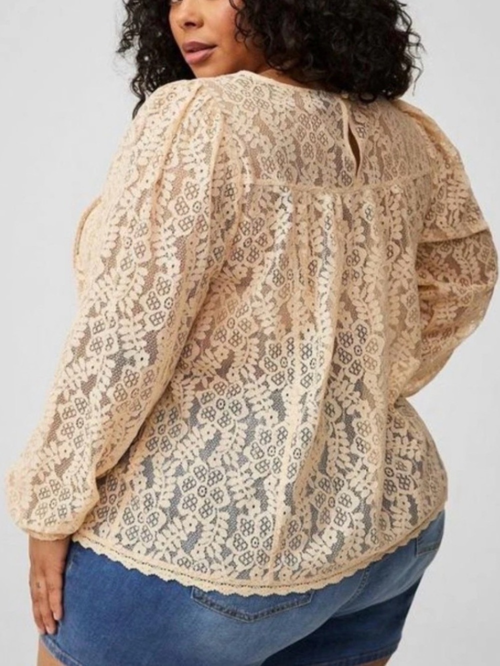 Torrid NWT Floral Lace V-Neck Long Sleeve Blouse Size 3X Semi-sheer Ivory Top - Picture 2 of 11